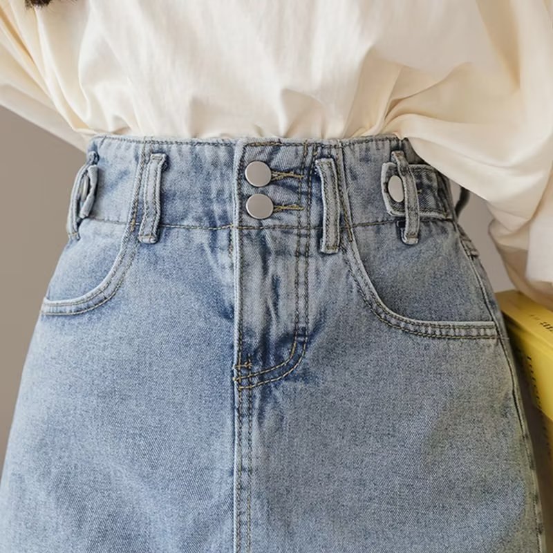 New High-waisted Slimming A-line Denim Skirt