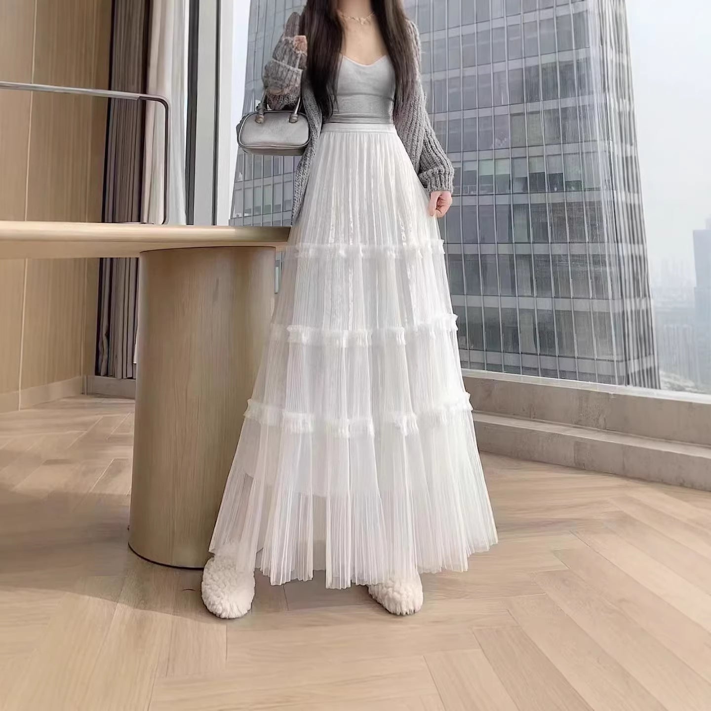 Saia Midi Puffy em Tule com Babados | Estilo Francês Sofisticado