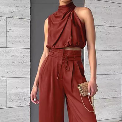 Conjunto Feminino Verão Cropped e Calça Wide Leg