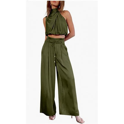 Conjunto Feminino Verão Cropped e Calça Wide Leg