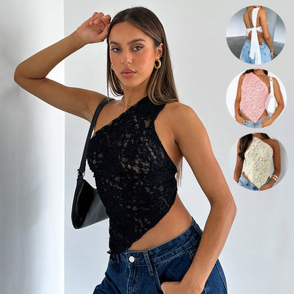 Top Feminino Assimétrico Lace Backless