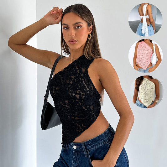 Top Feminino Assimétrico Lace Backless