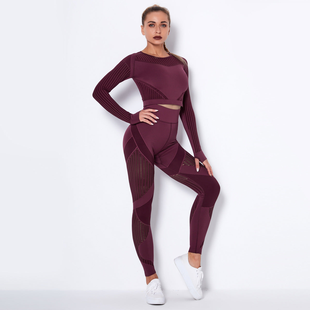 Conjunto de Yoga Tricotado Seamless com Manga Longa