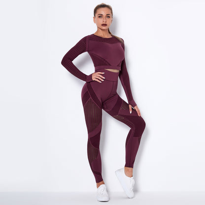 Conjunto de Yoga Tricotado Seamless com Manga Longa