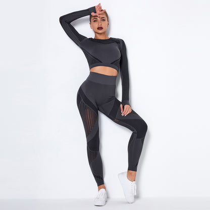 Conjunto de Yoga Tricotado Seamless com Manga Longa
