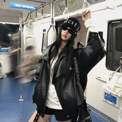 Jaqueta Biker Feminina de Couro Sintético