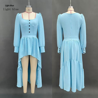 Womens Long-Sleeve Retro Western Solid-Color Dress Without Belt