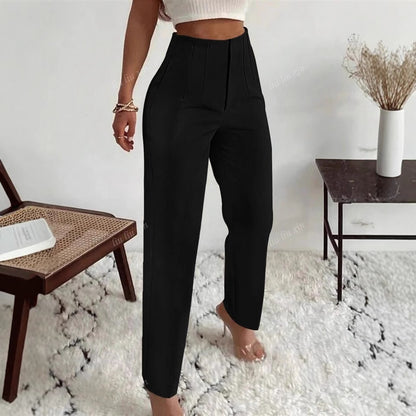Womens High-Waisted Slimming Straight-Cut Casual Cropped Pants