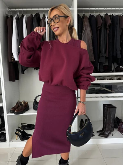 Womens Relaxed Off-shoulder Batwing-sleeve Cropped Top And Tank Dress Set