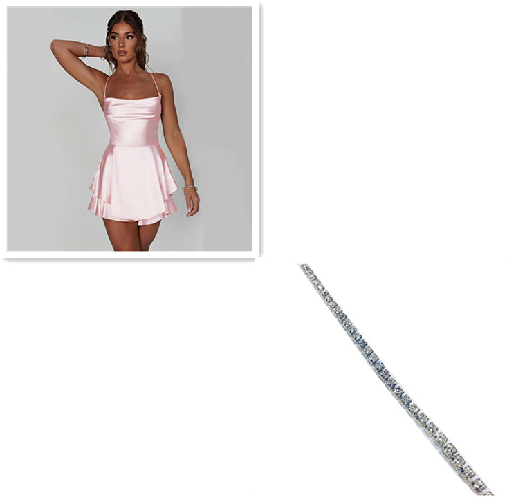 Vestido Curto Satin Alças Finas Costas Abertas