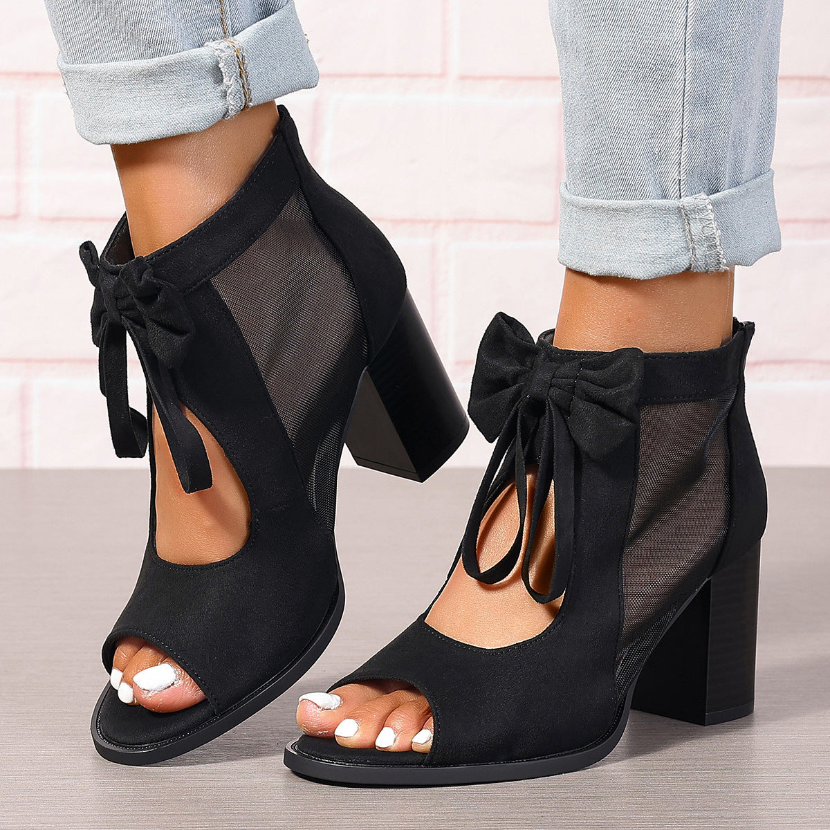 Sandália Platform Glam Bow – Salto Alto com Laço e Amarração