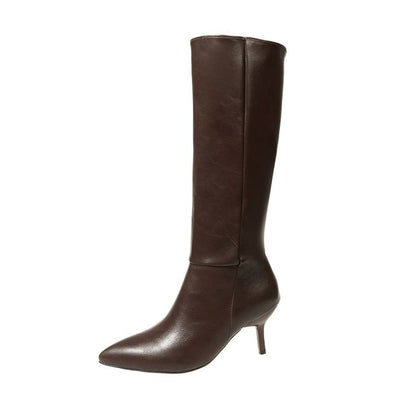 Pointed-toe Stiletto-heel PU Leather Over-the-knee Boots