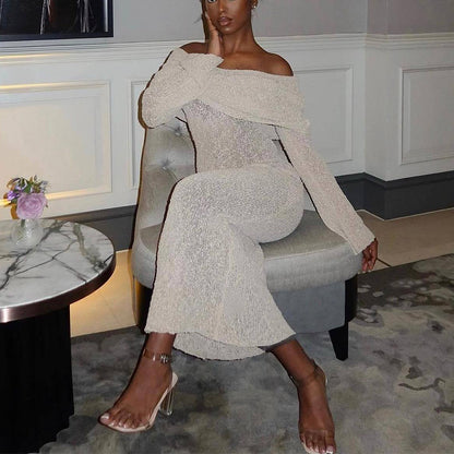 Vestido Longo Feminino Ombro Só em Malha Tricot