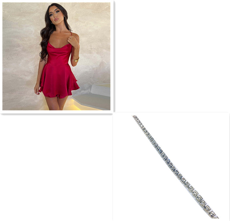 Vestido Curto Satin Alças Finas Costas Abertas