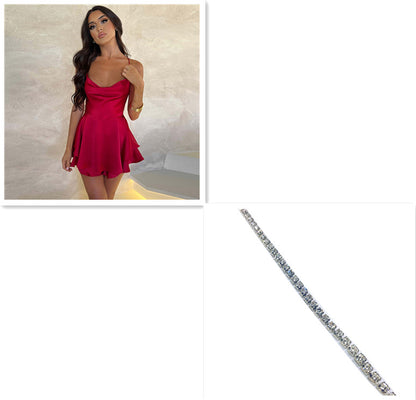 Vestido Curto Satin Alças Finas Costas Abertas