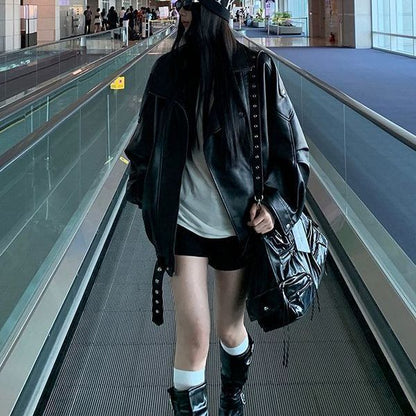 Jaqueta Biker Feminina de Couro Sintético