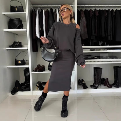 Womens Relaxed Off-shoulder Batwing-sleeve Cropped Top And Tank Dress Set