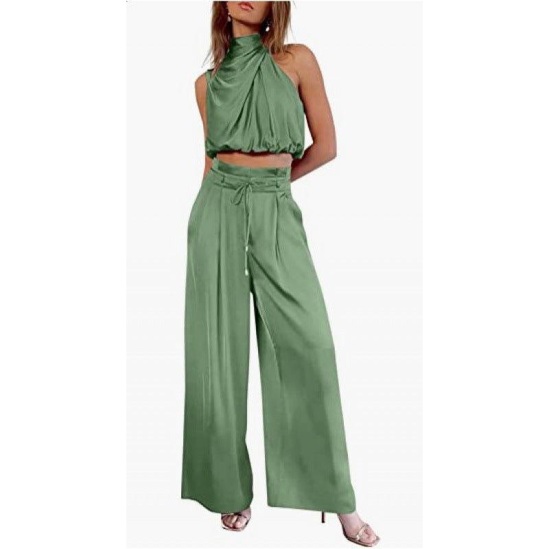 Conjunto Feminino Verão Cropped e Calça Wide Leg
