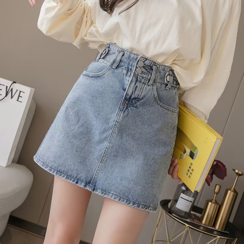 New High-waisted Slimming A-line Denim Skirt