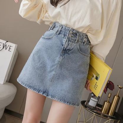 New High-waisted Slimming A-line Denim Skirt