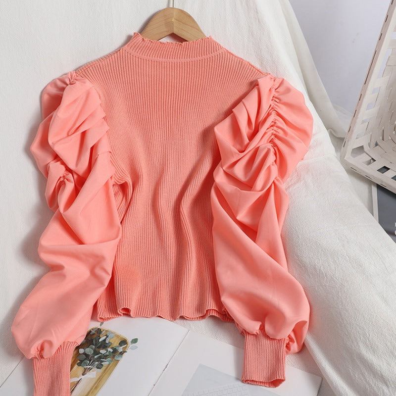 Camisa Feminina Estilo Francês com Manga Bufante