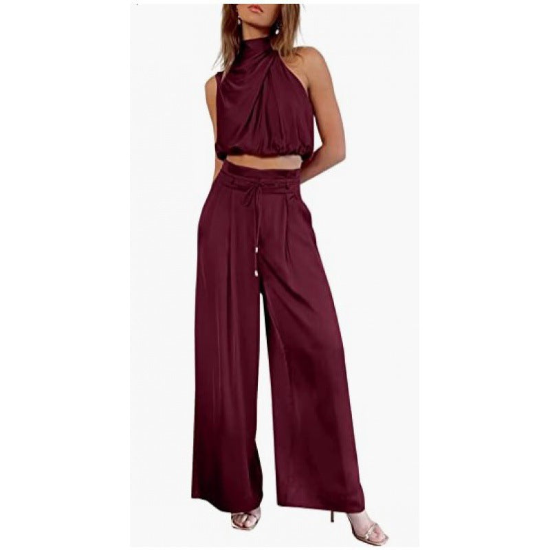 Conjunto Feminino Verão Cropped e Calça Wide Leg