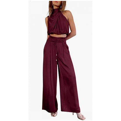 Conjunto Feminino Verão Cropped e Calça Wide Leg