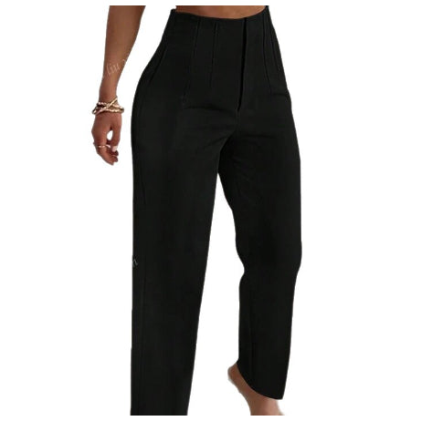 Womens High-Waisted Slimming Straight-Cut Casual Cropped Pants