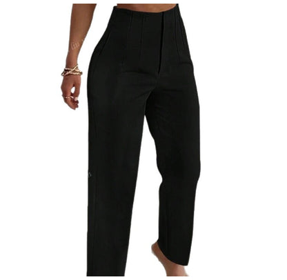 Womens High-Waisted Slimming Straight-Cut Casual Cropped Pants