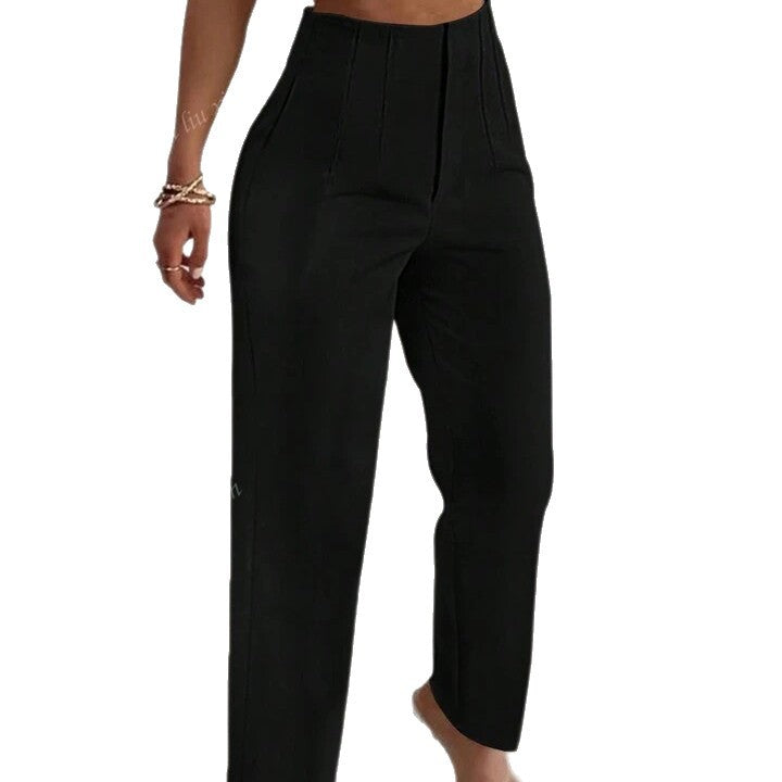 Womens High-Waisted Slimming Straight-Cut Casual Cropped Pants