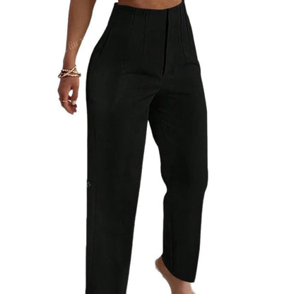 Womens High-Waisted Slimming Straight-Cut Casual Cropped Pants