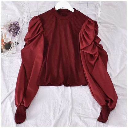 Camisa Feminina Estilo Francês com Manga Bufante