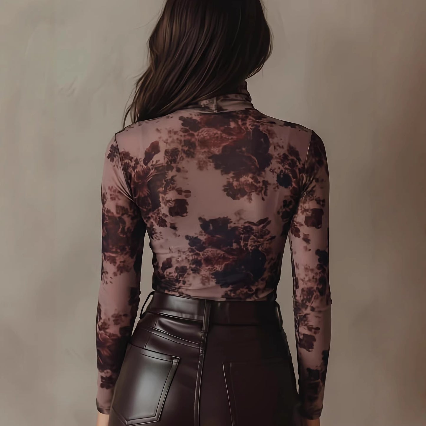 Blusa Feminina em Tule Estampado Floral Retrô