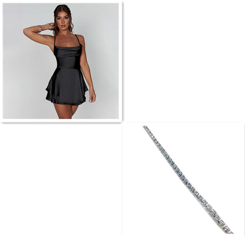 Vestido Curto Satin Alças Finas Costas Abertas