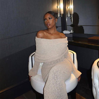 Vestido Longo Feminino Ombro Só em Malha Tricot