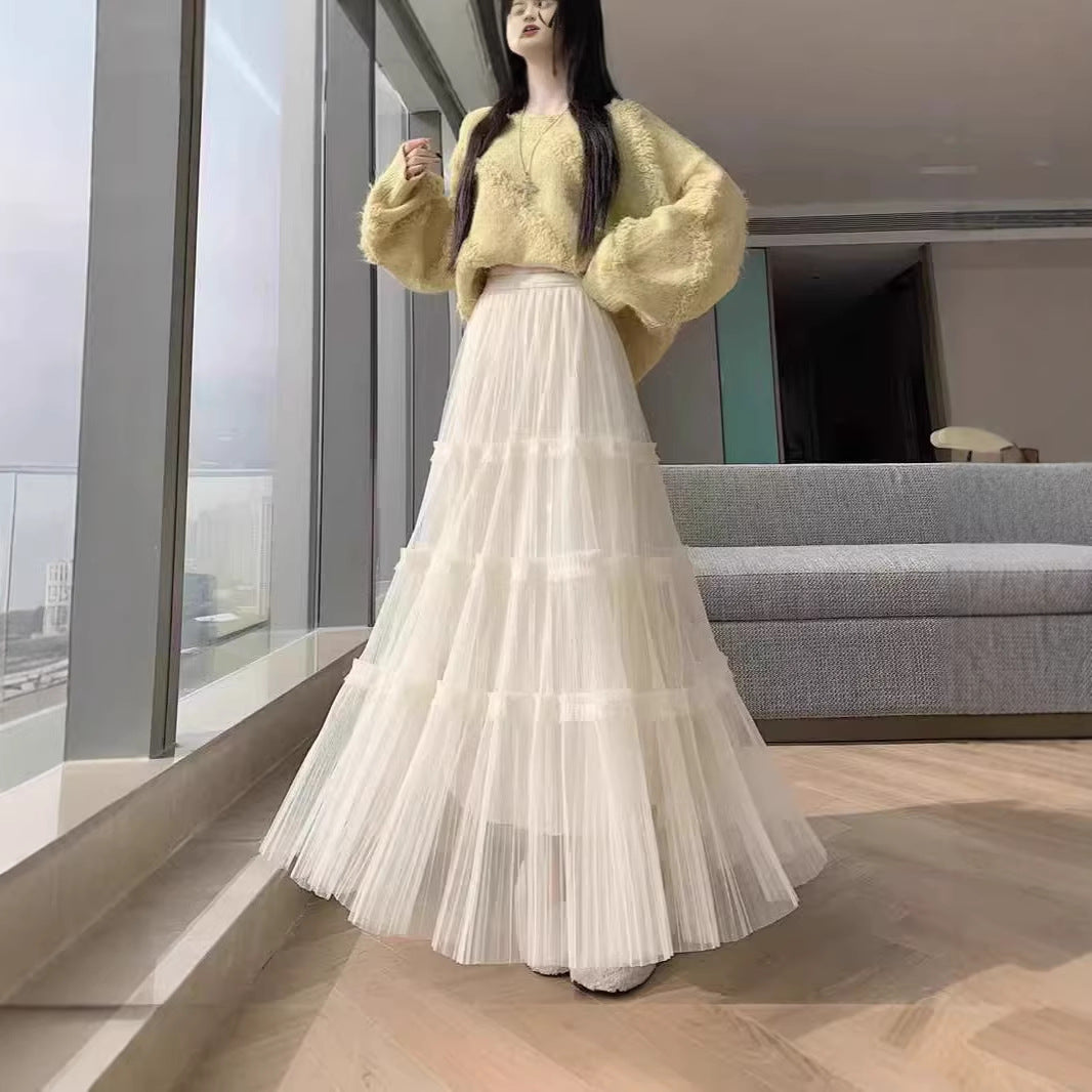 Saia Midi Puffy em Tule com Babados | Estilo Francês Sofisticado