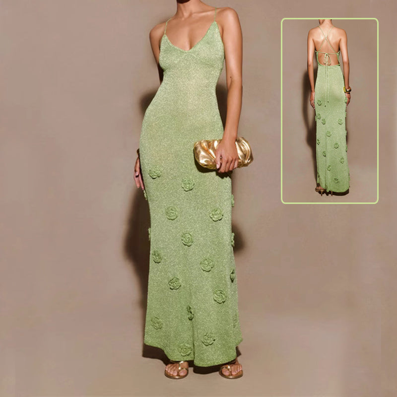 Vestido Feminino em Crochê com Flores e Brilho