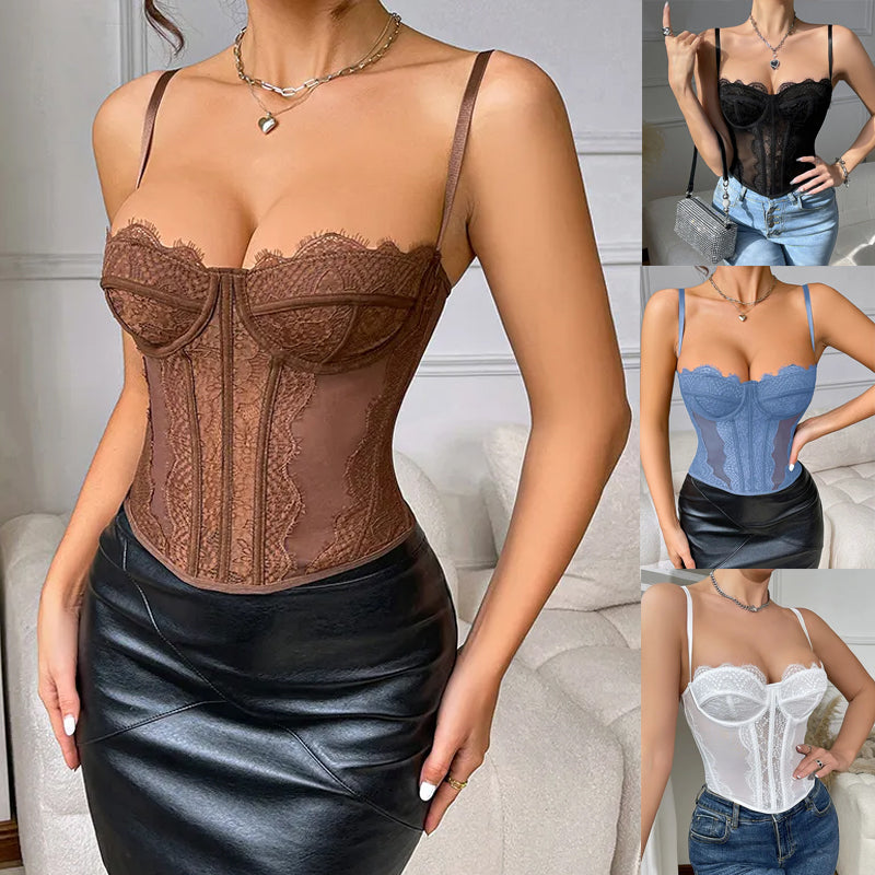 Top Corset Lace Elegance – Alças Finas com Costas Abertas