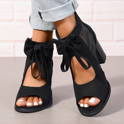 Sandália Platform Glam Bow – Salto Alto com Laço e Amarração