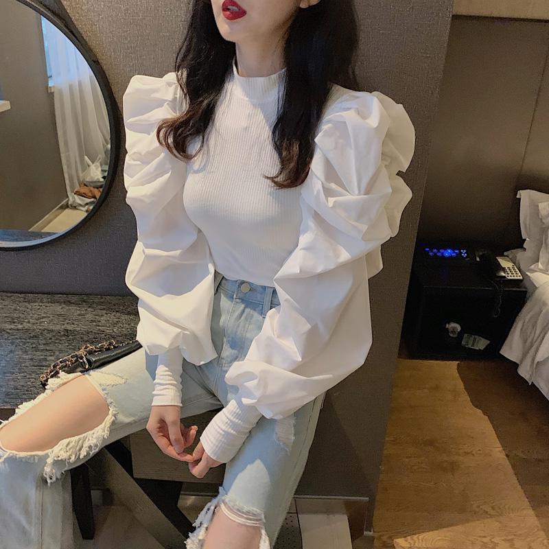 Camisa Feminina Estilo Francês com Manga Bufante