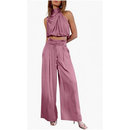 Conjunto Feminino Verão Cropped e Calça Wide Leg