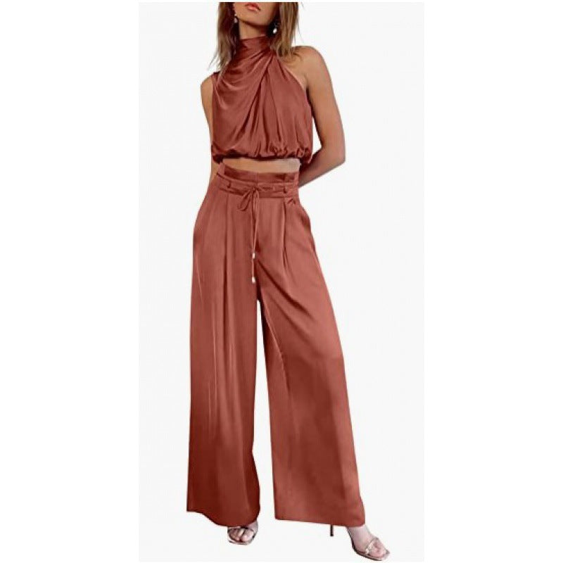 Conjunto Feminino Verão Cropped e Calça Wide Leg